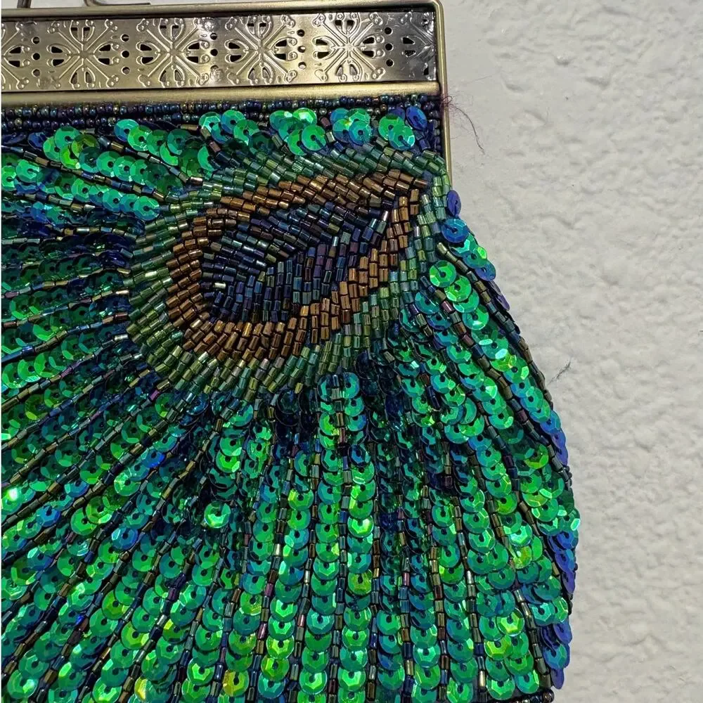 Peacock Beaded Sequin Handbag Chain Purse Coin Purse